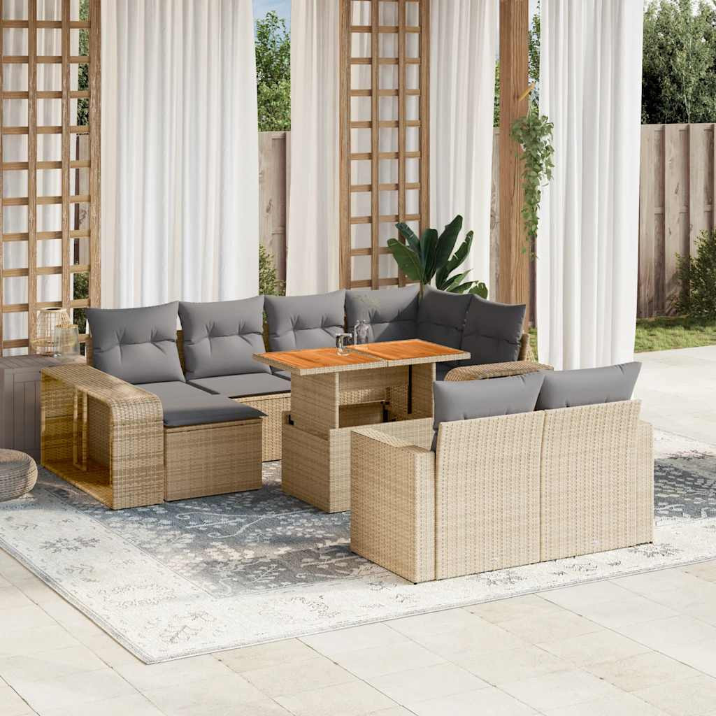 vidaXL 11-tlg. Garten-Sofagarnitur mit Kissen Beige Poly Rattan