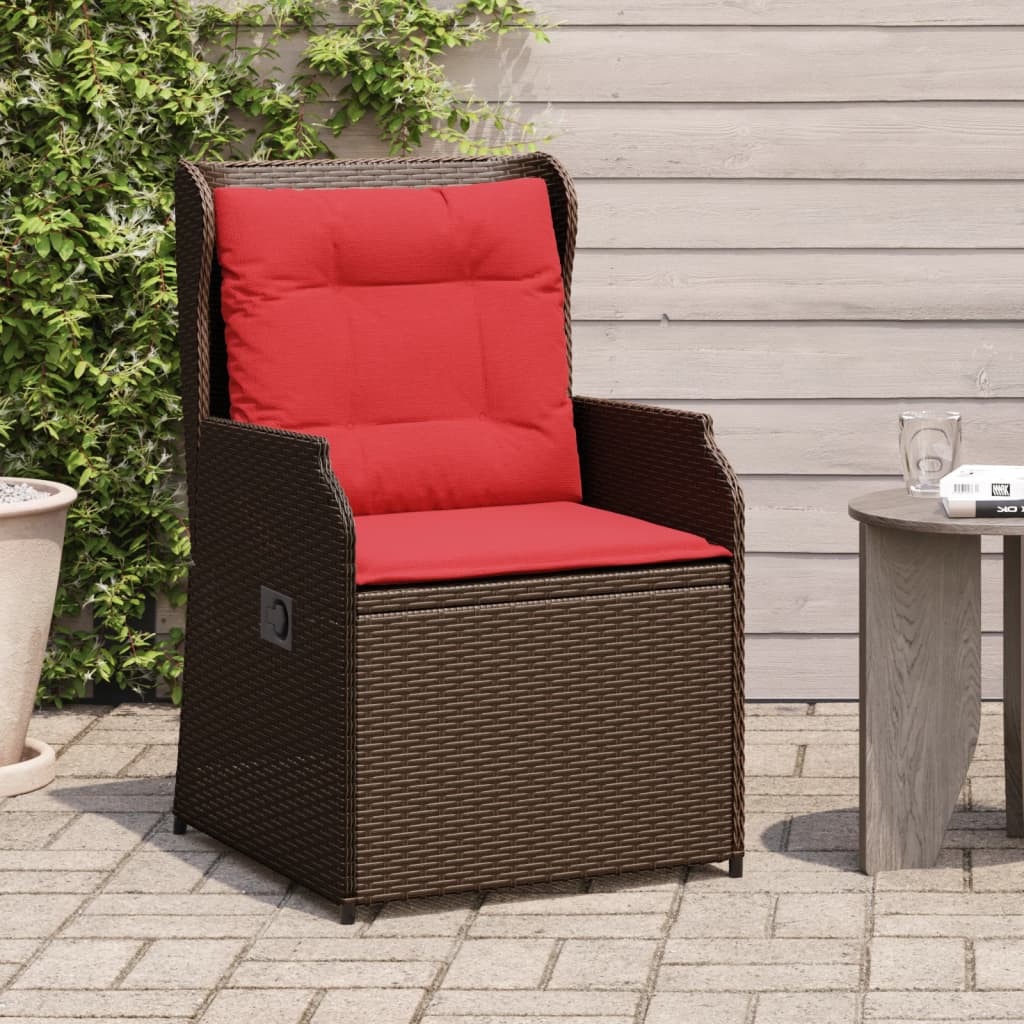 vidaXL Liege-Gartenstühle 2 Stück mit Kissen Braun Polyrattan
