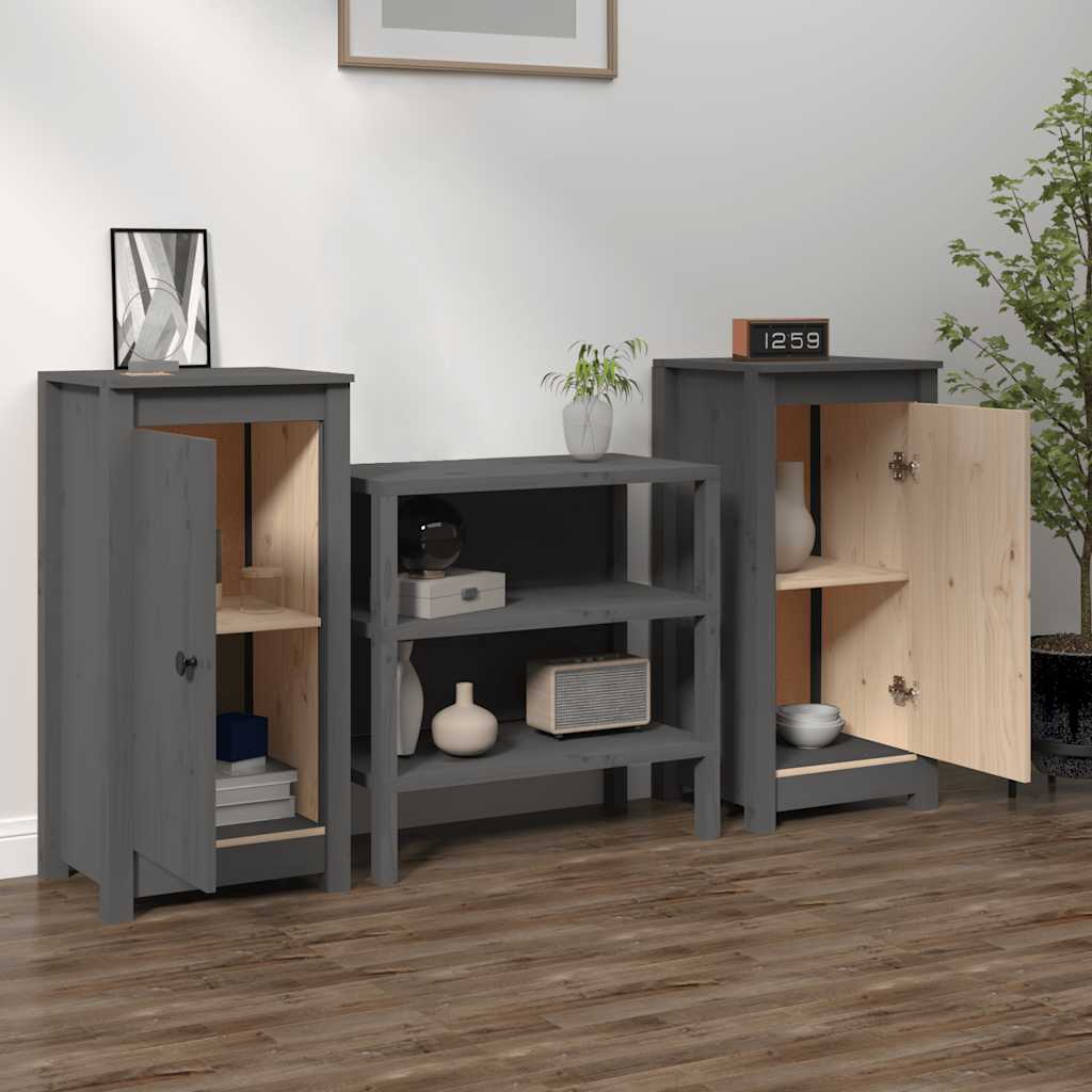 vidaXL Sideboards 2 Stk. Grau 39x35x80 cm Massivholz Kiefer